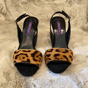Ralph Lauren Purple Label Polo leopard-print calf skin ankle strap heeled sandal